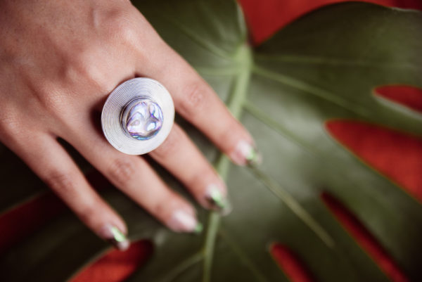 "Sea Guardian" Sterling Silver Abalone Shield Cocktail Ring