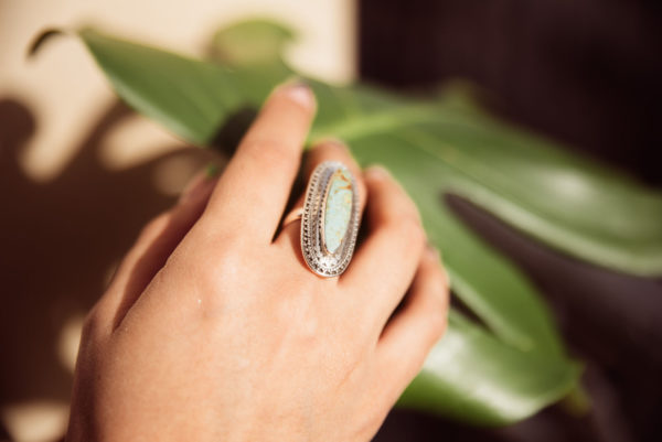 "Turquoise Elegance" Sterling Silver Filigree Cocktail Ring