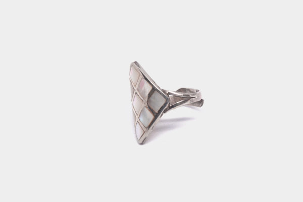 "Sanga Nine" Geometric Ring with Mother-of-Pearl Inlay