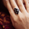 "Sanga Nine" Geometric Sterling Silver Ring with Onyx Inlay