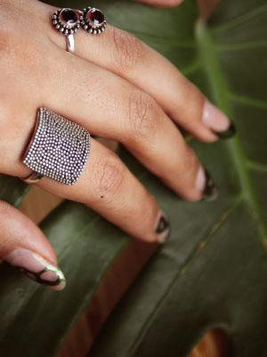 "Sawah Serenade" Square Jawan Granulation Sterling Silver Ring