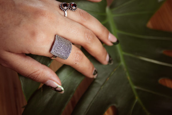 "Sawah Serenade" Square Jawan Granulation Sterling Silver Ring