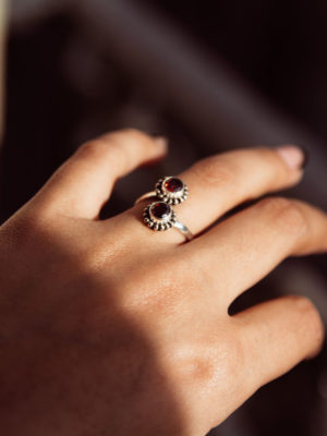 "Jeweled Embrace" Twin Garnet Jawan Design Sterling Silver Wrap Ring