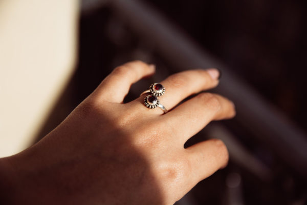 "Jeweled Embrace" Twin Garnet Jawan Design Sterling Silver Wrap Ring