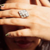 "Sanga Nine" Geometric Sterling Silver Ring with Mother-of-Pearl Inlay