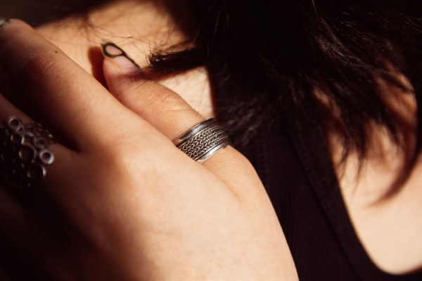 "Corded Path" Wide Sterling Silver Spinner Ring