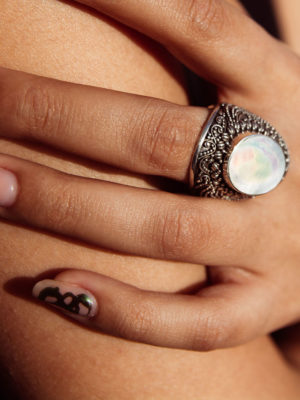"Mystic Moon" Moonstone Filigree Sterling Silver Cocktail Ring