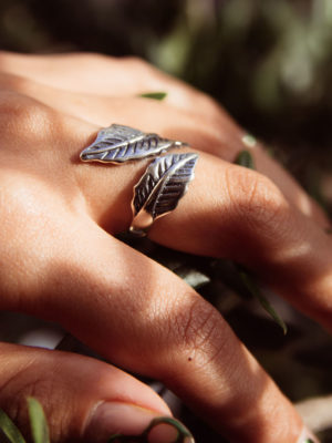 "Whispers of Nature" Leaf Design Open Sterling Silver Wrap Ring