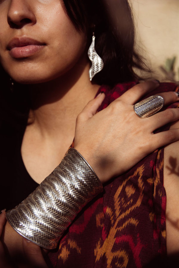 "Tribal Weave" Sterling Silver Long Ring