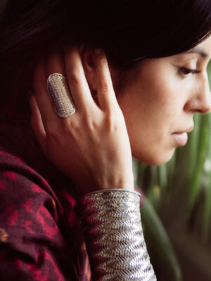 "Tribal Weave" Sterling Silver Long Ring