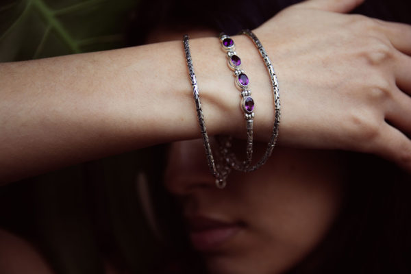 "Amethyst Cascade" Sterling Silver Bracelet with Four Amethysts