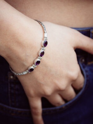 "Amethyst Cascade" Sterling Silver Bracelet with Four Amethysts