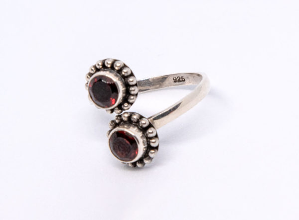 "Jeweled Embrace" Twin Garnet Jawan Design Sterling Silver Wrap Ring