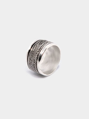 "Corded Path" Wide Silver Spinner Ring