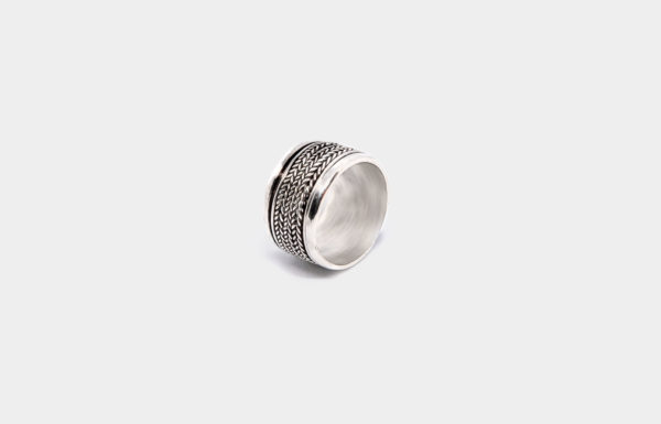 "Corded Path" Wide Silver Spinner Ring