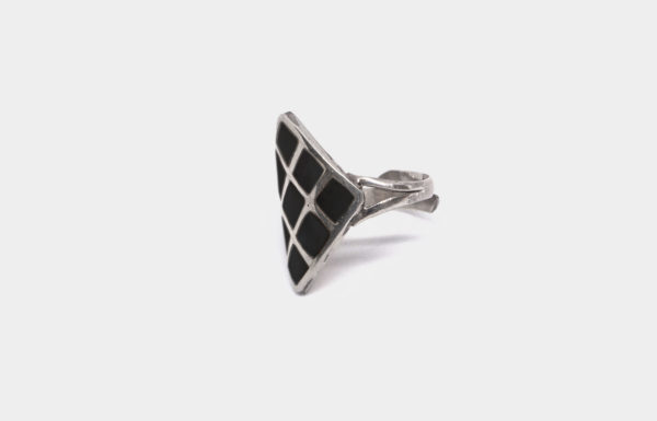 "Sanga Nine" Geometric Sterling Silver Ring with Onyx Inlay